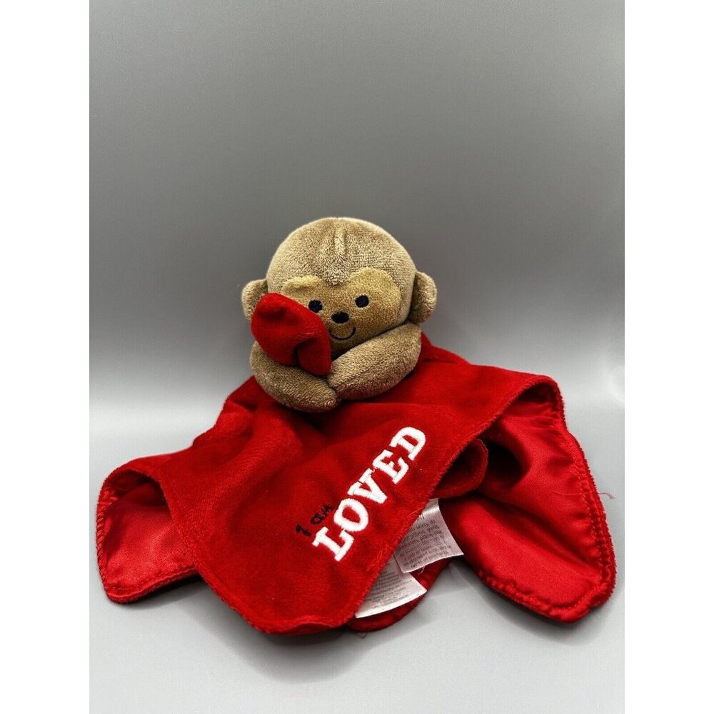 Carters Brown Monkey I AM LOVED Red Satin Security Blanket Rattle Lovey Carter’s